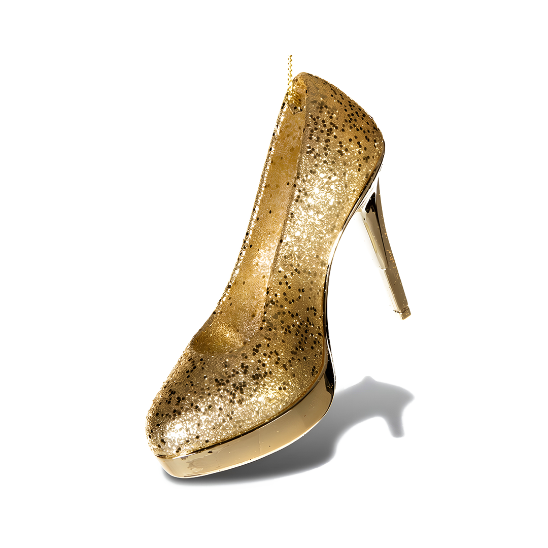 Premier Gold Glitter High Heel Shoe Ornament 11.5cm Christmas Decoration