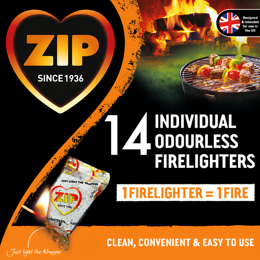 Zip Fast Clean Slim Wrapped Firelighters Pack of 14 Easy Light