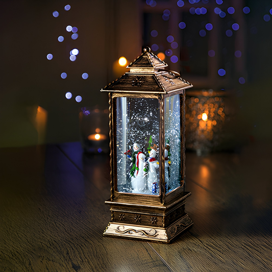 Premier Oblong Lantern Water Spinner Snowman 27cm Christmas Decoration Light