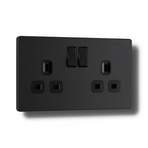 BG 13A 2 Gang Switched Socket Matt Black Double Plug Wall Outlet