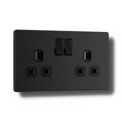 BG 13A 2 Gang Switched Socket Matt Black Double Plug Wall Outlet