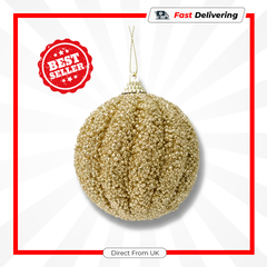 Kaemingk 8cm Light Gold Glitter Foam Bauble Christmas Tree Decoration Ornament