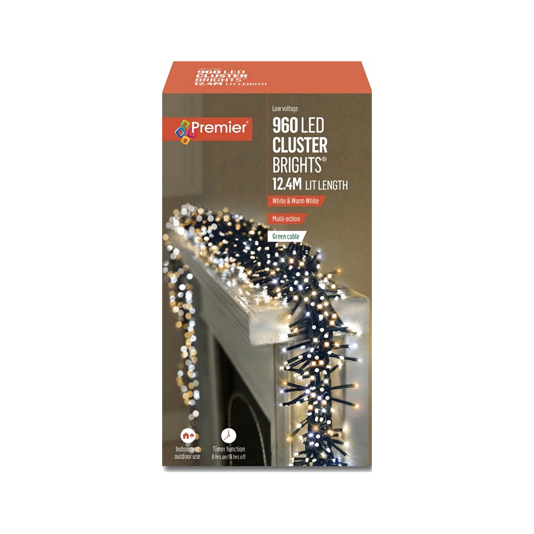 Premier 960 LED Multi Action Cluster Brights With Timer White/Warm Green Cable