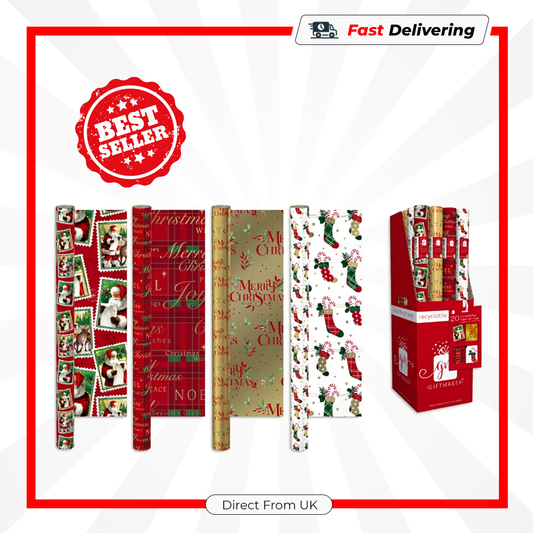 Ig Design 4m Christmas Wrapping Paper Traditional Festive Gift Wrap Roll 69cm