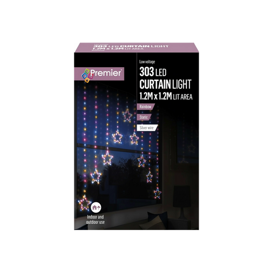 Premier 1.2m Pin Wire Star V Curtain 303 Rainbow LED Christmas Light
