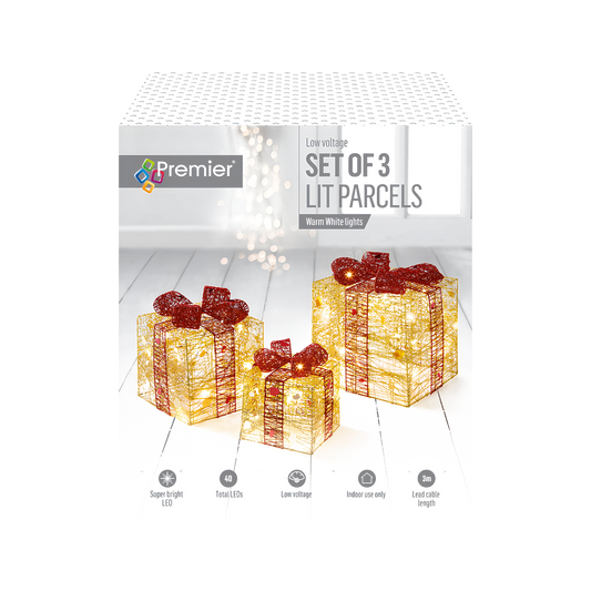 Premier Gold & Red Christmas Parcels LED String Lights 40 Warm White LEDs