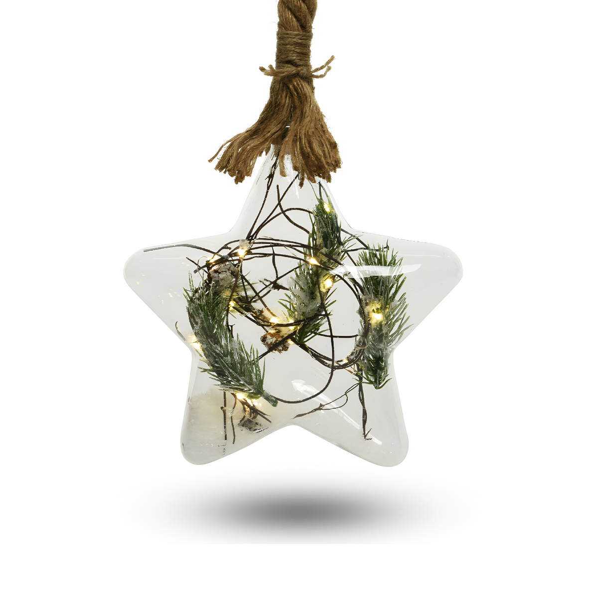 Lumineo Micro LED Star 20cm 40 LEDs Glass Pinegreen Jute Rope Christmas Decor