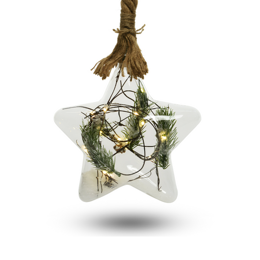 Lumineo Micro LED Star 20cm 40 LEDs Glass Pinegreen Jute Rope Christmas Decor