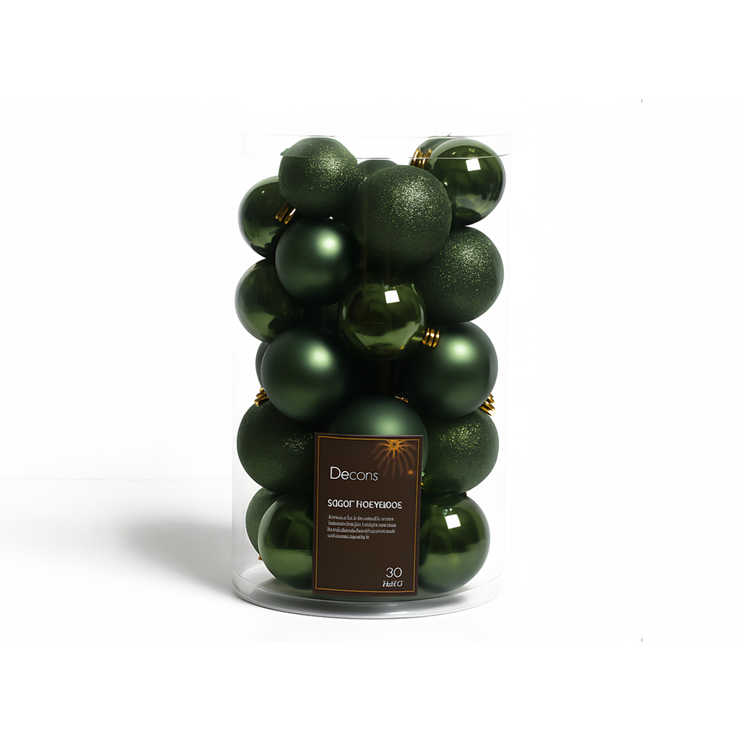 Shatterproof Baubles 6cm Pine Green Assorted Shiny Matt Glitter Christmas Decor