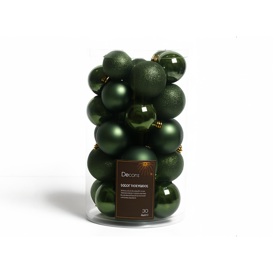 Shatterproof Baubles 6cm Pine Green Assorted Shiny Matt Glitter Christmas Decor