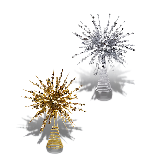 Premier 24cm Spiky Sequin Christmas Tree Topper Gold & Silver Xmas Decoration
