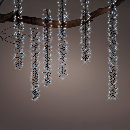 Kaemingk 480 LED Cascade Christmas Tree Lights Black Cool White Outdoor Decor