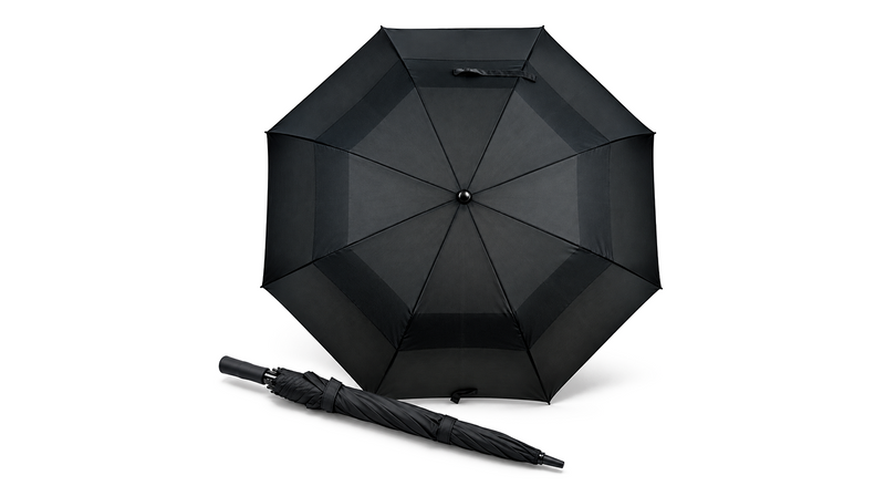 Drizzles Striped Folding Umbrella Wind Resistant Double Canopy Compact Rain Travel