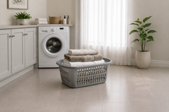 TML Rectangular Laundry Basket Large Silver Handles Washing Bin Hamper Storage
