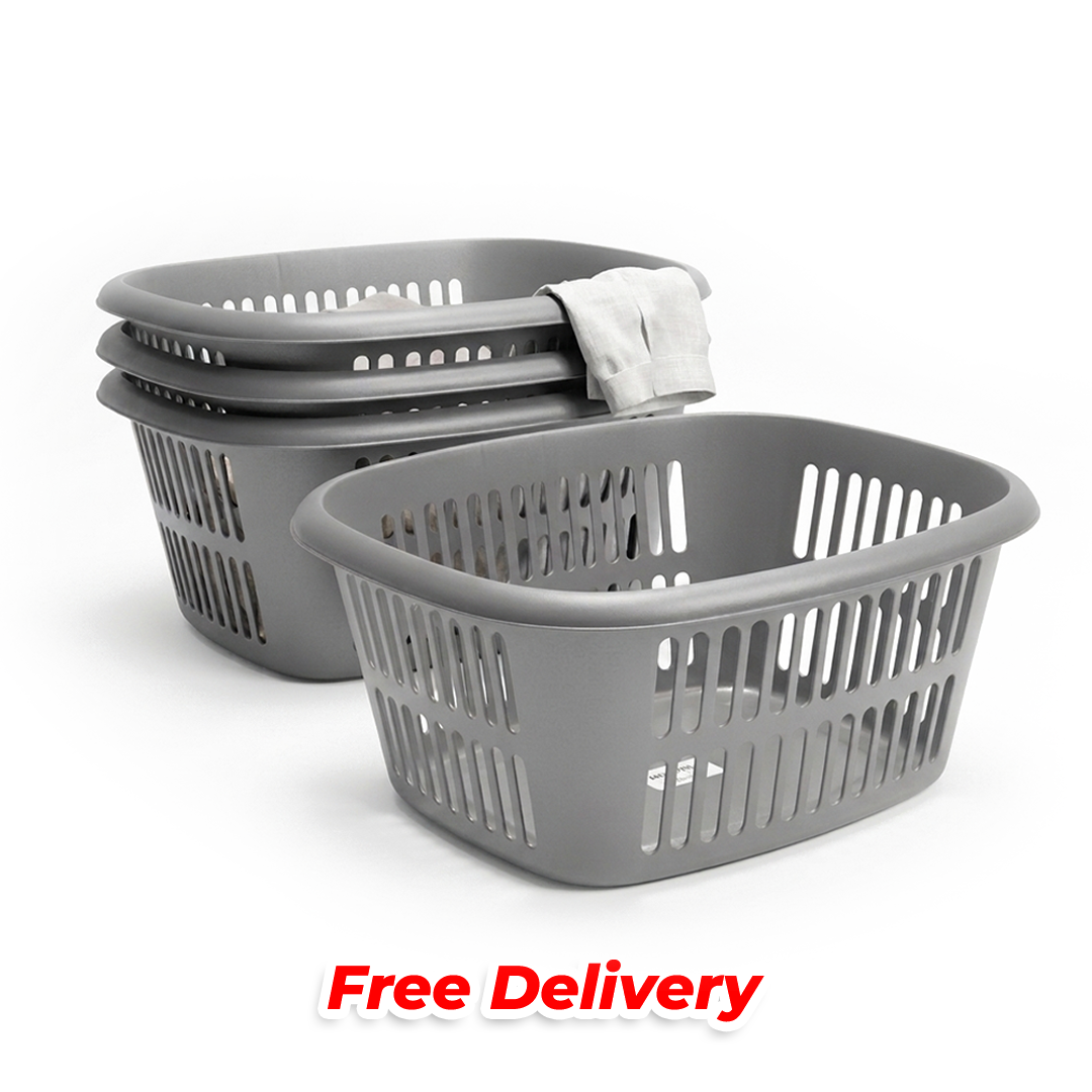 TML Rectangular Laundry Basket Large Silver Handles Washing Bin Hamper Storage