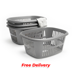 TML Rectangular Laundry Basket Large Silver Handles Washing Bin Hamper Storage