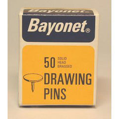 Bayonet 50 Drawing Pins, Solid Head Brassed 10mm