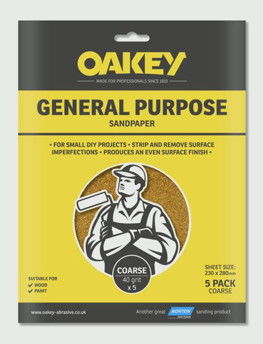 Oakey General Purpose Sandpaper 5 Pack Coarse 280 x 230mm