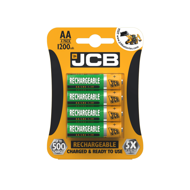 JCB Rechargeable AA Batteries Card 4 1200mAh