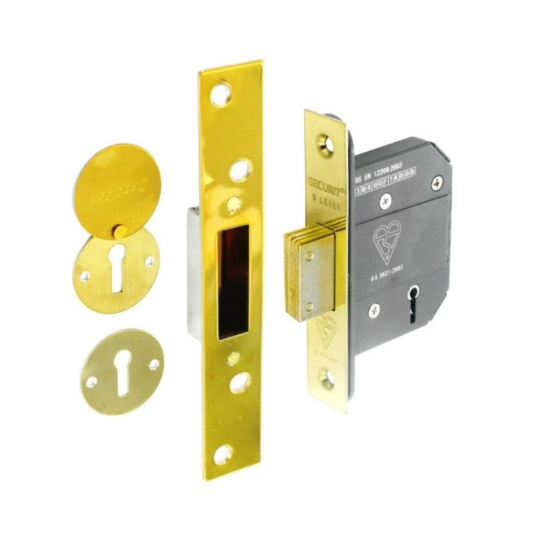 Securit 5 Lever Deadlock BS3621 75mm Brass Plated