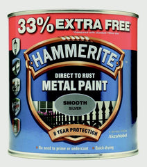 Hammerite Metal Paint Smooth 750ml + 33% Free Silver
