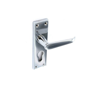 Securit Chrome Flat Euro Lock Handles 48mm C/C (Pair) 150mm