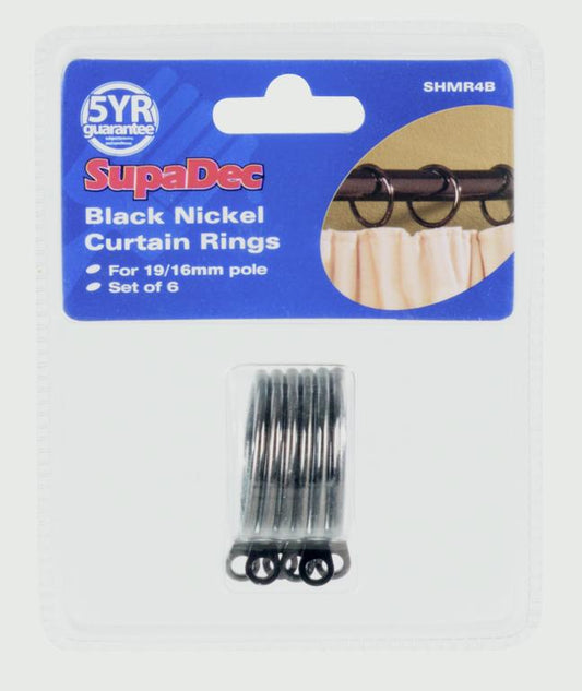 Woodside Curtain Rings Pack 6 Black Nickel