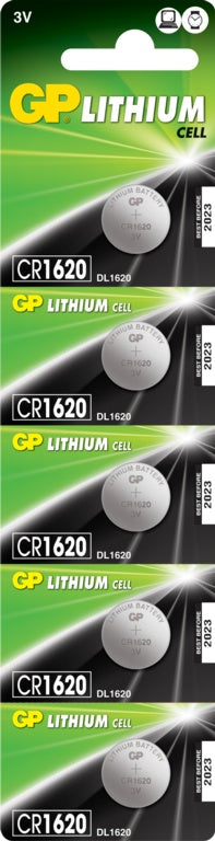 GP Lithium Button Cell Battery CR1620 Pack 5