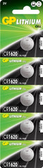 GP Lithium Button Cell Battery CR1620 Pack 5