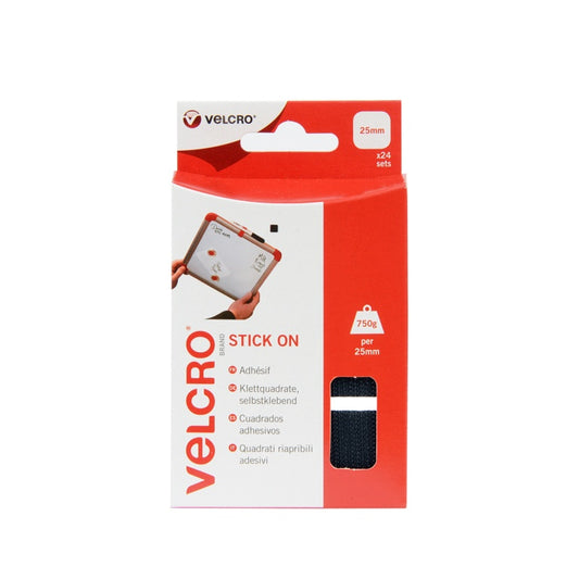 VELCRO® Stick On Squares 25mm Black 24 Sets