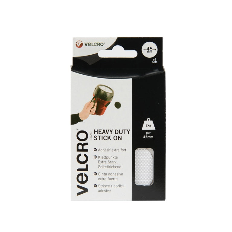 VELCRO® Stick On Giant Coins 45mm White 6 Pack