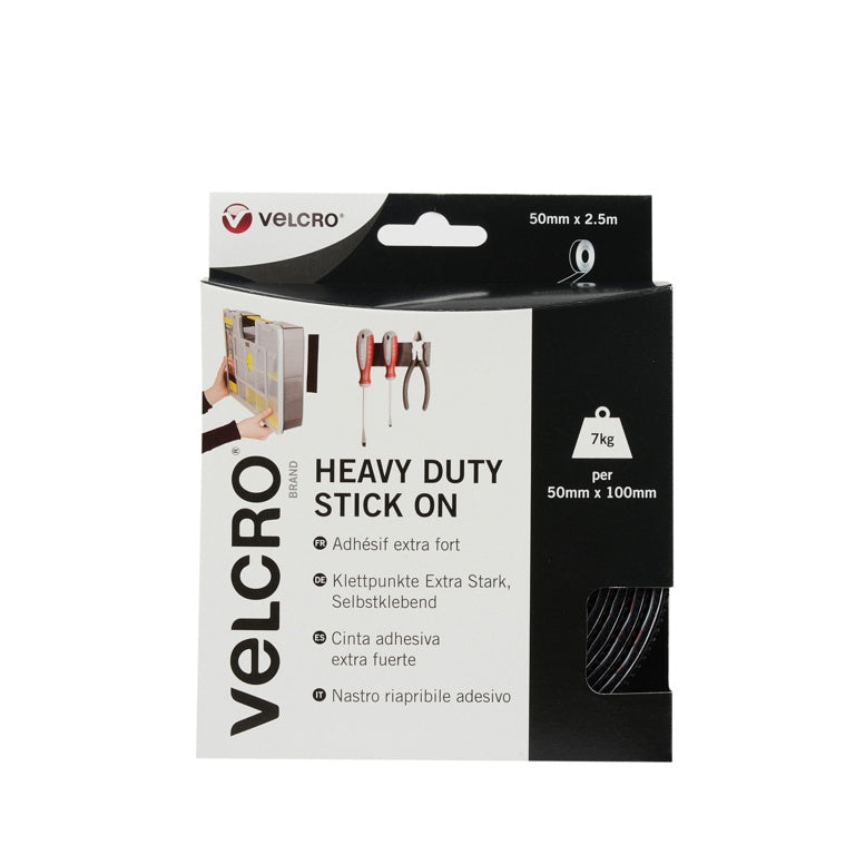 VELCRO® Heavy Duty Stick On Tape 50mm x 2.5m Black