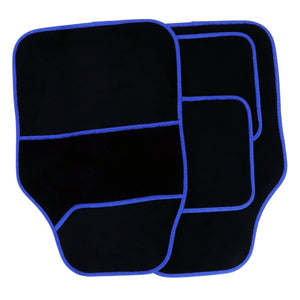 Streetwize Velour Carpet Mat Sets with Coloured Binding 4 Piece Black/Blue