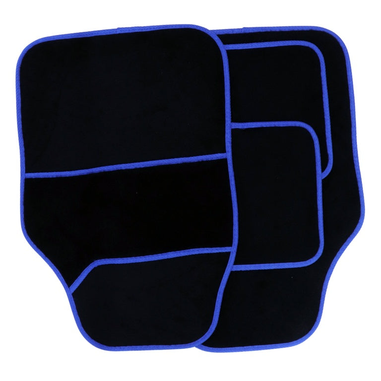 Streetwize Velour Carpet Mat Sets with Coloured Binding 4 Piece Black/Blue