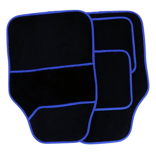 Streetwize Velour Carpet Mat Sets with Coloured Binding 4 Piece Black/Blue