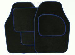 Streetwize Velour Carpet Mat Sets with Coloured Binding 4 Piece Black/Blue