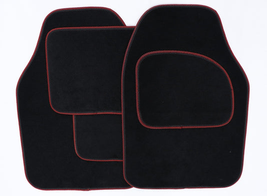 Streetwize Velour Carpet Mat Set with Coloured Binding 4 Piece Black/Red
