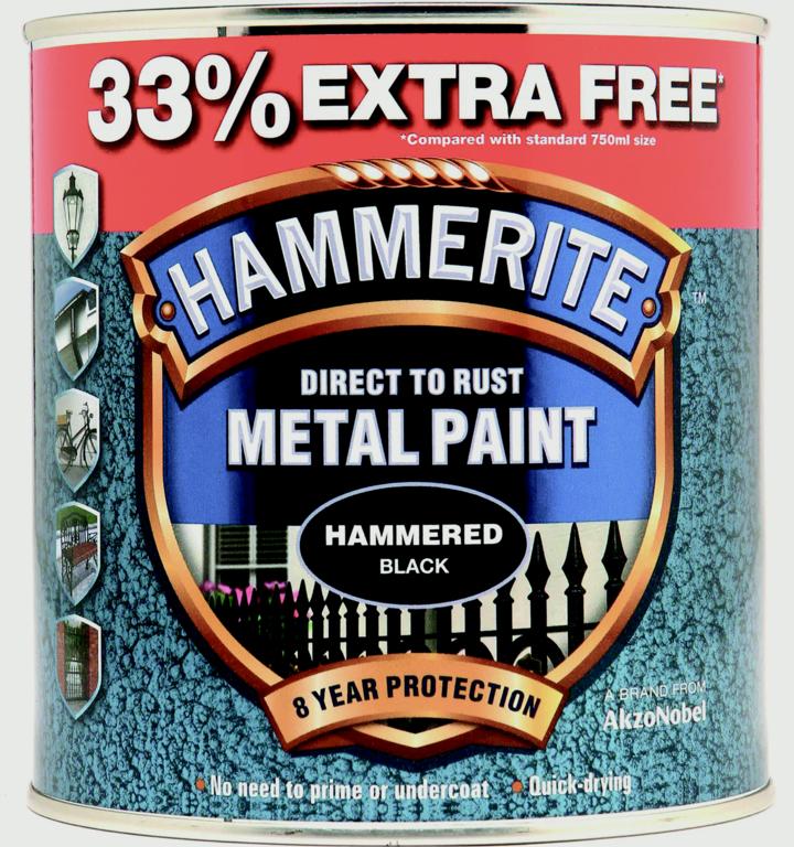 Hammerite Metal Paint Hammered 750ml + 33% Free Black