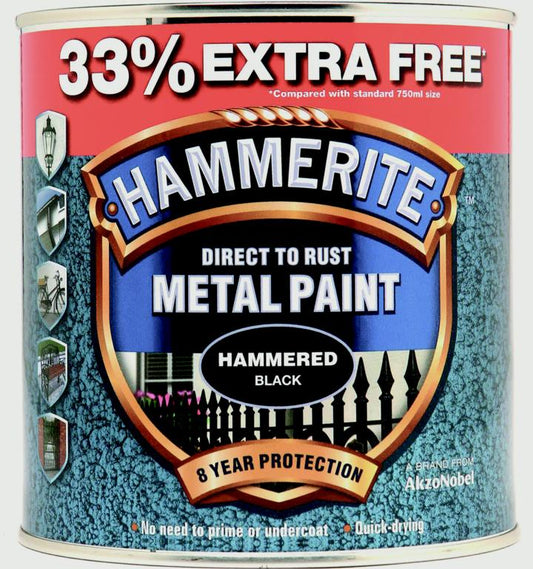 Hammerite Metal Paint Hammered 750ml + 33% Free Black