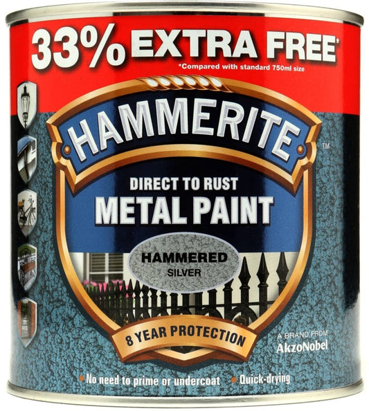 Hammerite Metal Paint Hammered 750ml + 33% Free Black