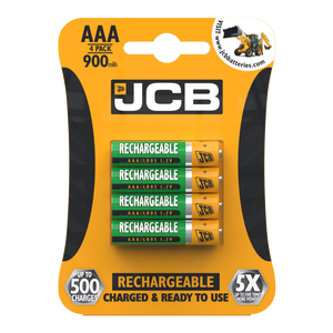 JCB Rechargeable AAA Batteries 4 Pack 900mAh