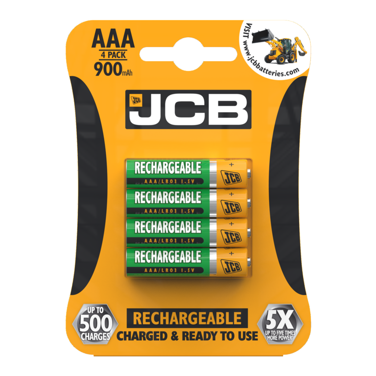 JCB Rechargeable AAA Batteries 4 Pack 900mAh
