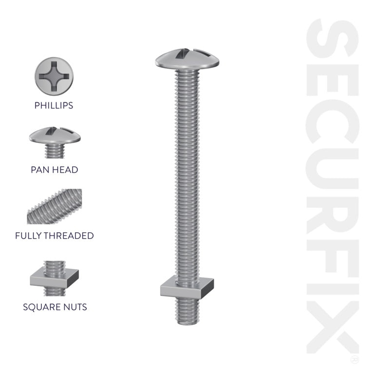 Securfix Roofing Bolts With Nuts M6 x 1"-M6 x 25mm | Pack of 100