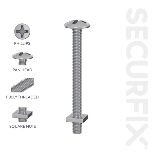 Securfix Roofing Bolts With Nuts M6 x 1"-M6 x 25mm | Pack of 100
