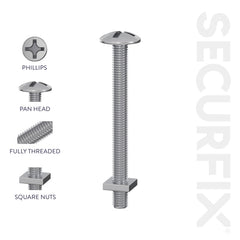 Securfix Roofing Bolts With Nuts M6 x 1"-M6 x 25mm | Pack of 100