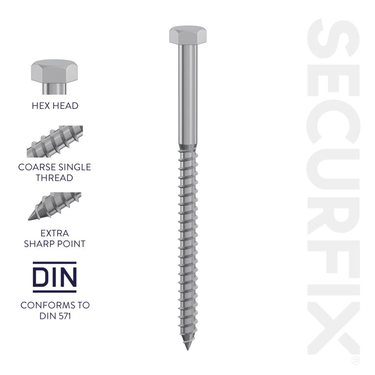 Securfix Coach Screws DIN571 M10 x 150mm Pack of 50