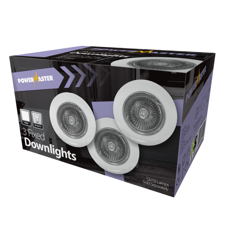 Powermaster 3 Pack Fixed GU10 Downlights White