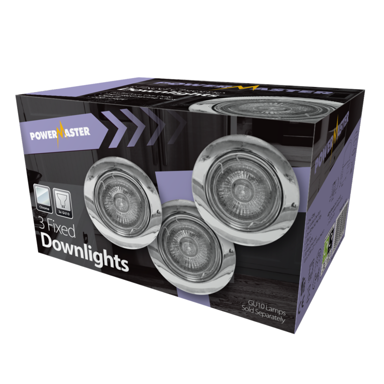 Powermaster 3 Pack Fixed GU10 Downlights White