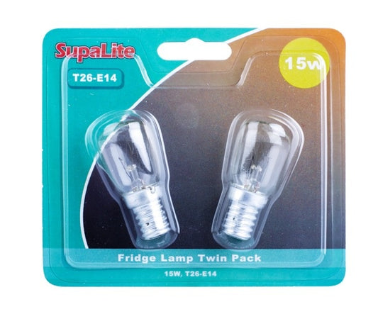 SupaLite 15W Fridge Lamps T26-E14 Base Pack Of 2