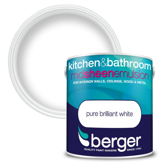 Berger Kitchen & Bathroom Midsheen 2.5L Pure Brilliant White